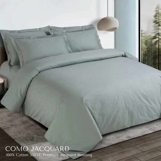 Como Premium Jacquard Checkered Olive Green Color King Size Bedsheet Set - Pallodstore