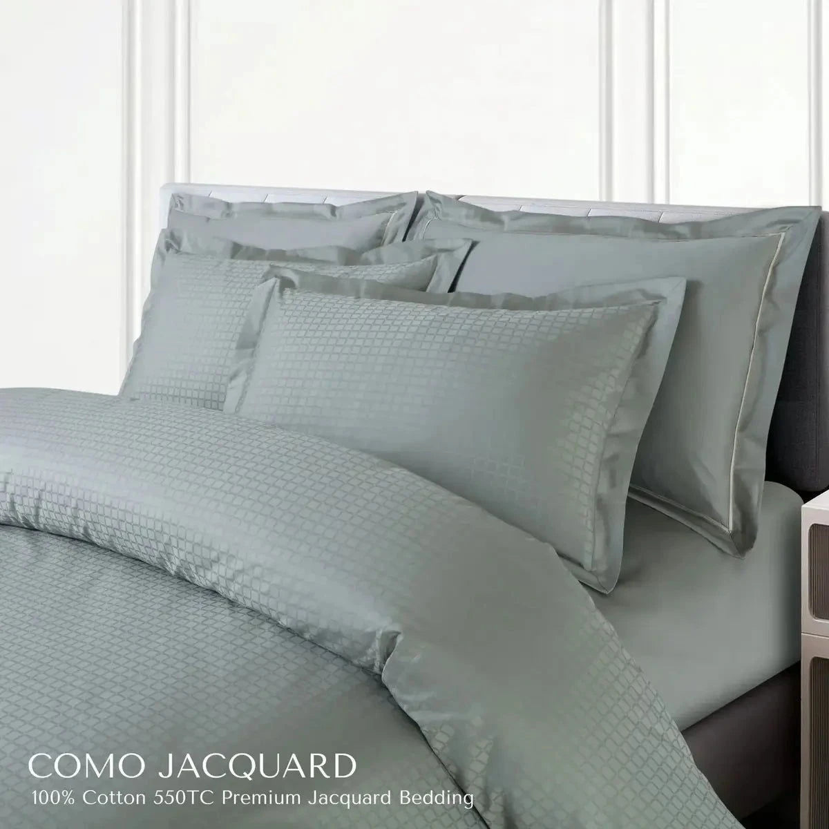 Como Premium Jacquard Checkered Olive Green Color King Size Bedsheet Set - Pallodstore