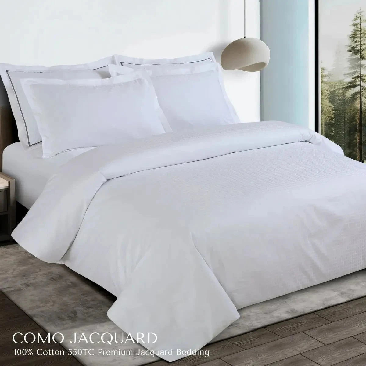 Como Premium Jacquard Checks Brilliant White Color King Size Bedsheet Set - Pallodstore