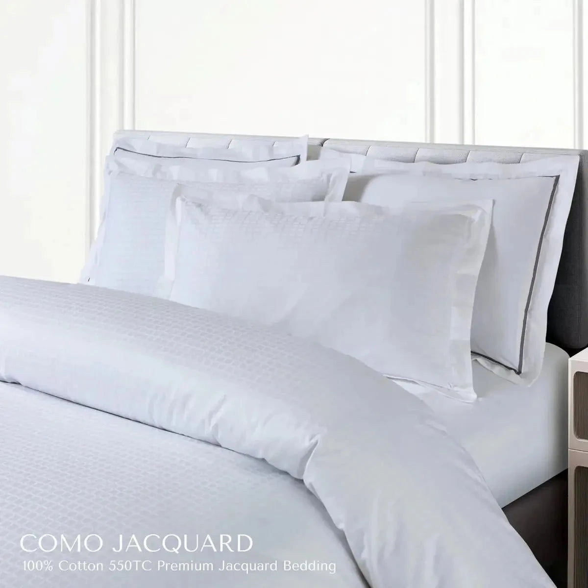 Como Premium Jacquard Checks Brilliant White Color King Size Bedsheet Set - Pallodstore