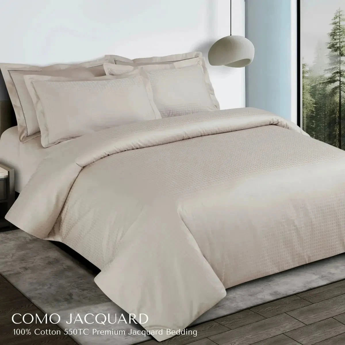 Como Premium Jacquard Checks Olive Beige Color King Size Bedsheet Set - Pallodstore