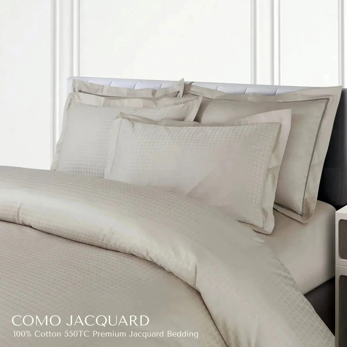 Como Premium Jacquard Checks Olive Beige Color King Size Bedsheet Set - Pallodstore