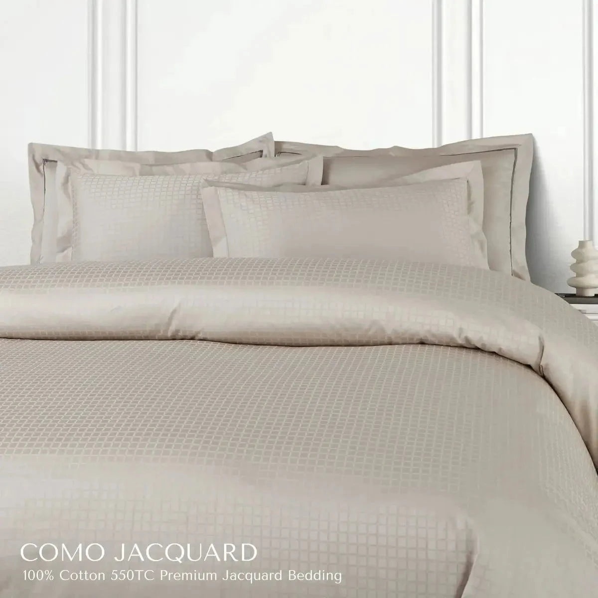 Como Premium Jacquard Checks Olive Beige Color King Size Bedsheet Set - Pallodstore
