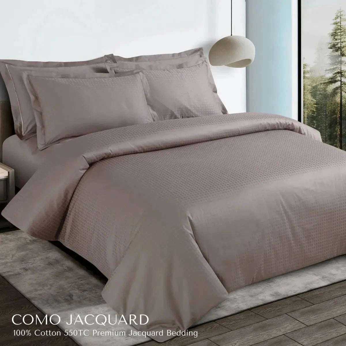 Como Premium Jacquard Checks Taupe Brown Color King Size Bedsheet Set - Pallodstore