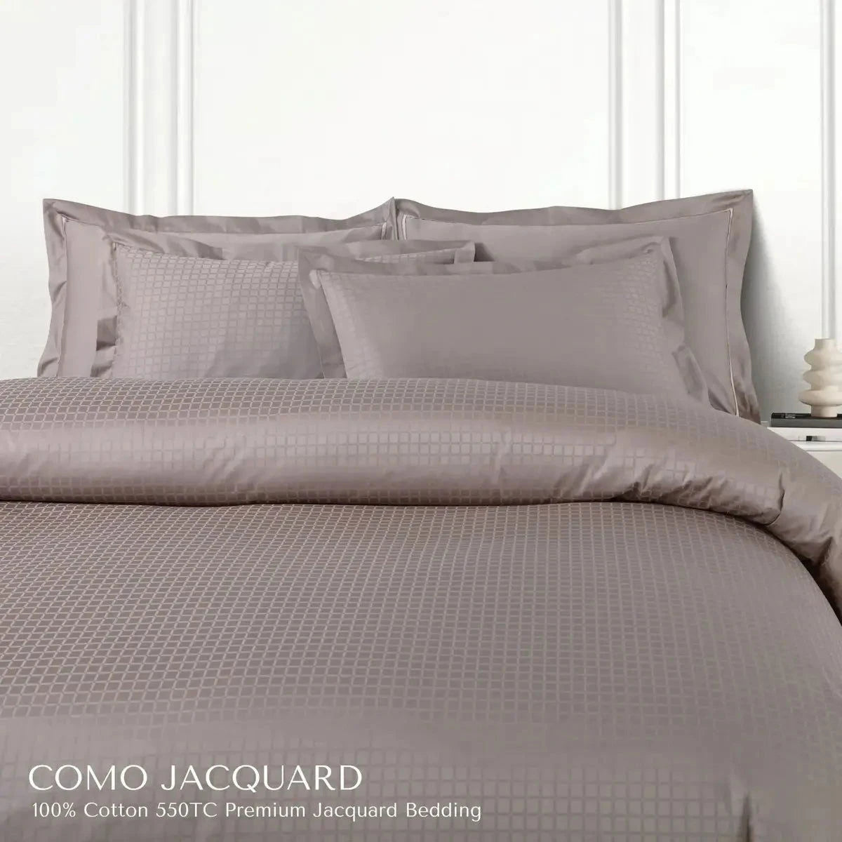 Como Premium Jacquard Checks Taupe Brown Color King Size Bedsheet Set - Pallodstore