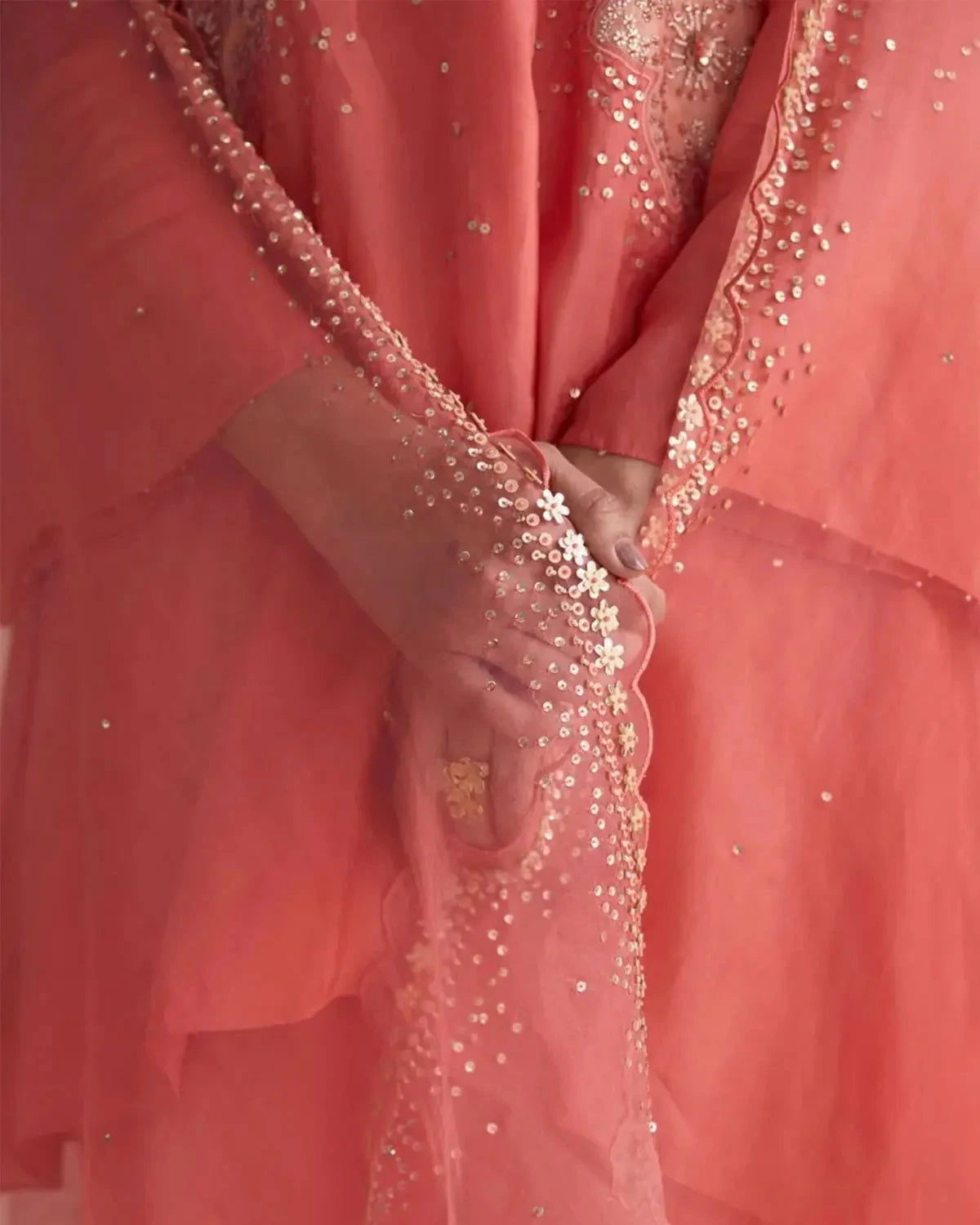 Coral Embroidered Tunic Set - Pallodstore
