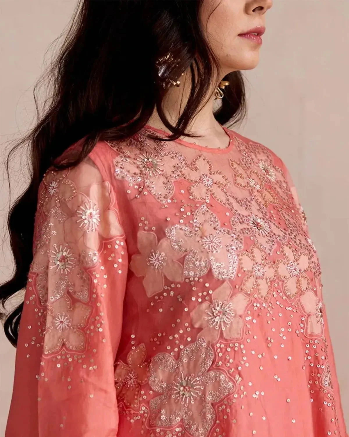 Coral Embroidered Tunic Set - Pallodstore