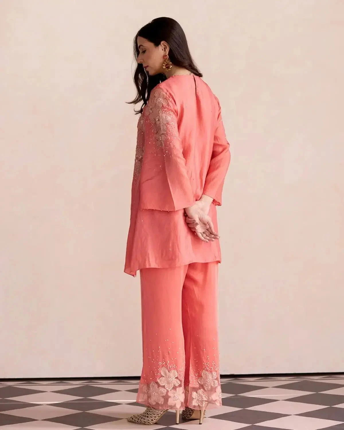 Coral Embroidered Tunic Set - Pallodstore