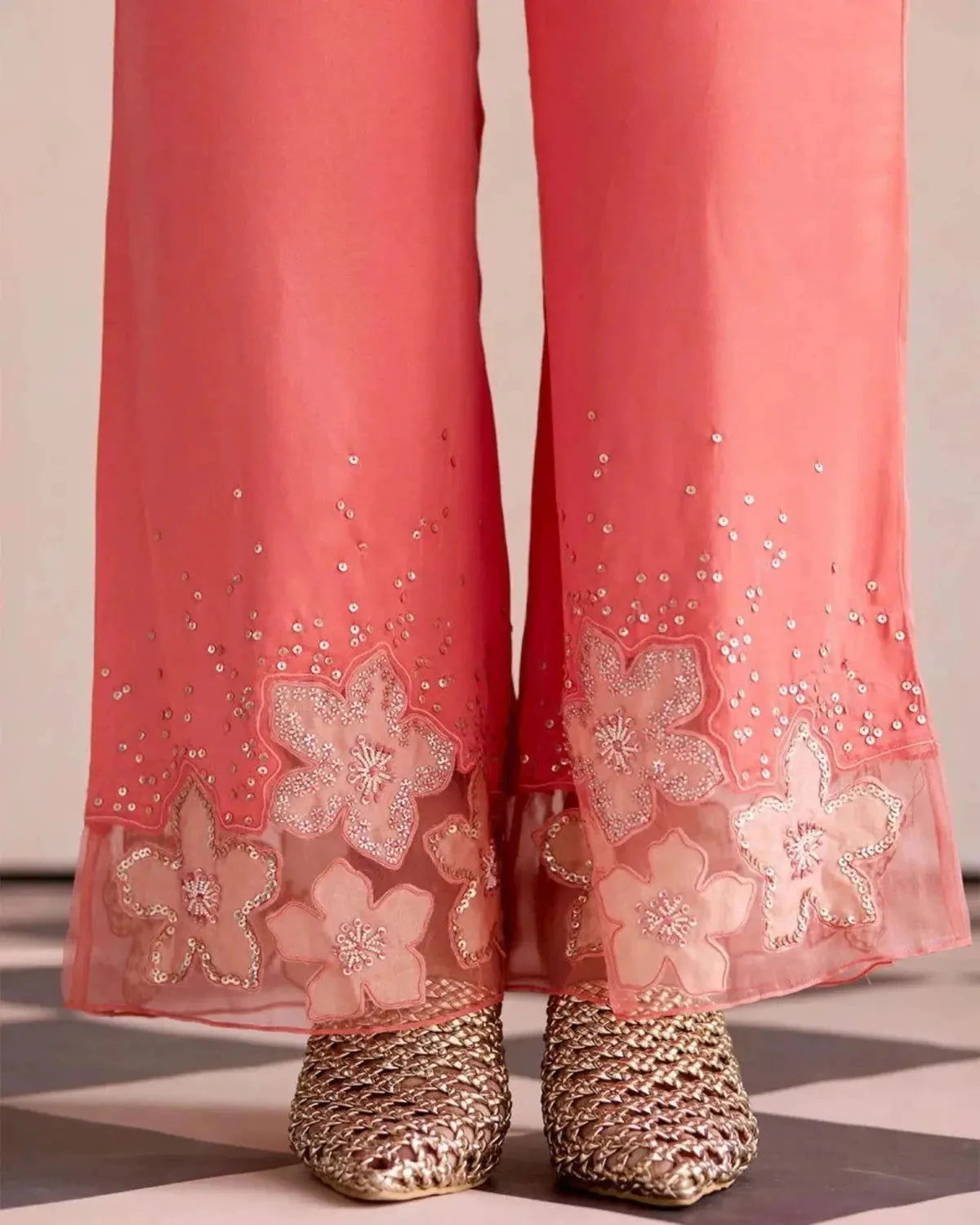 Coral Embroidered Tunic Set - Pallodstore