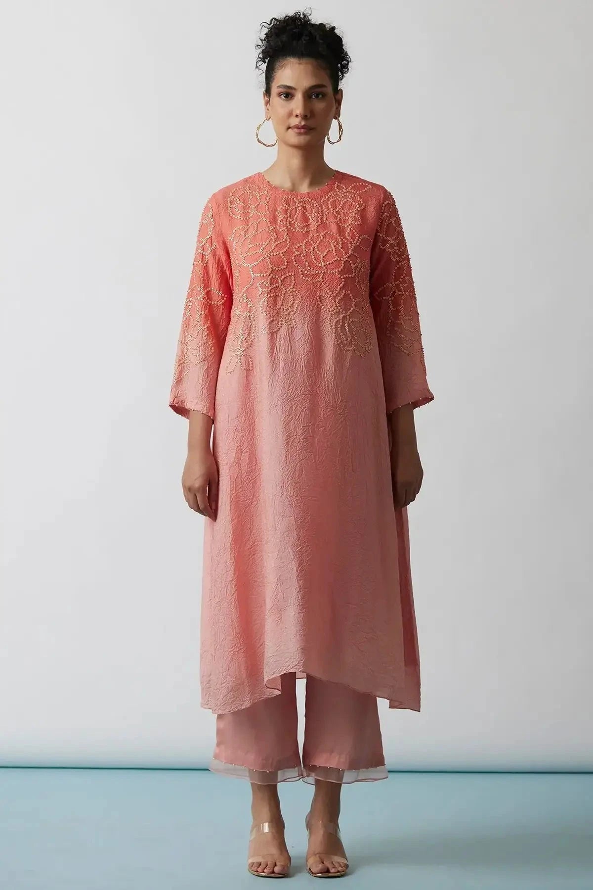 Coral Ombre Viscose Silk Embroidered Kurta Set - Pallodstore