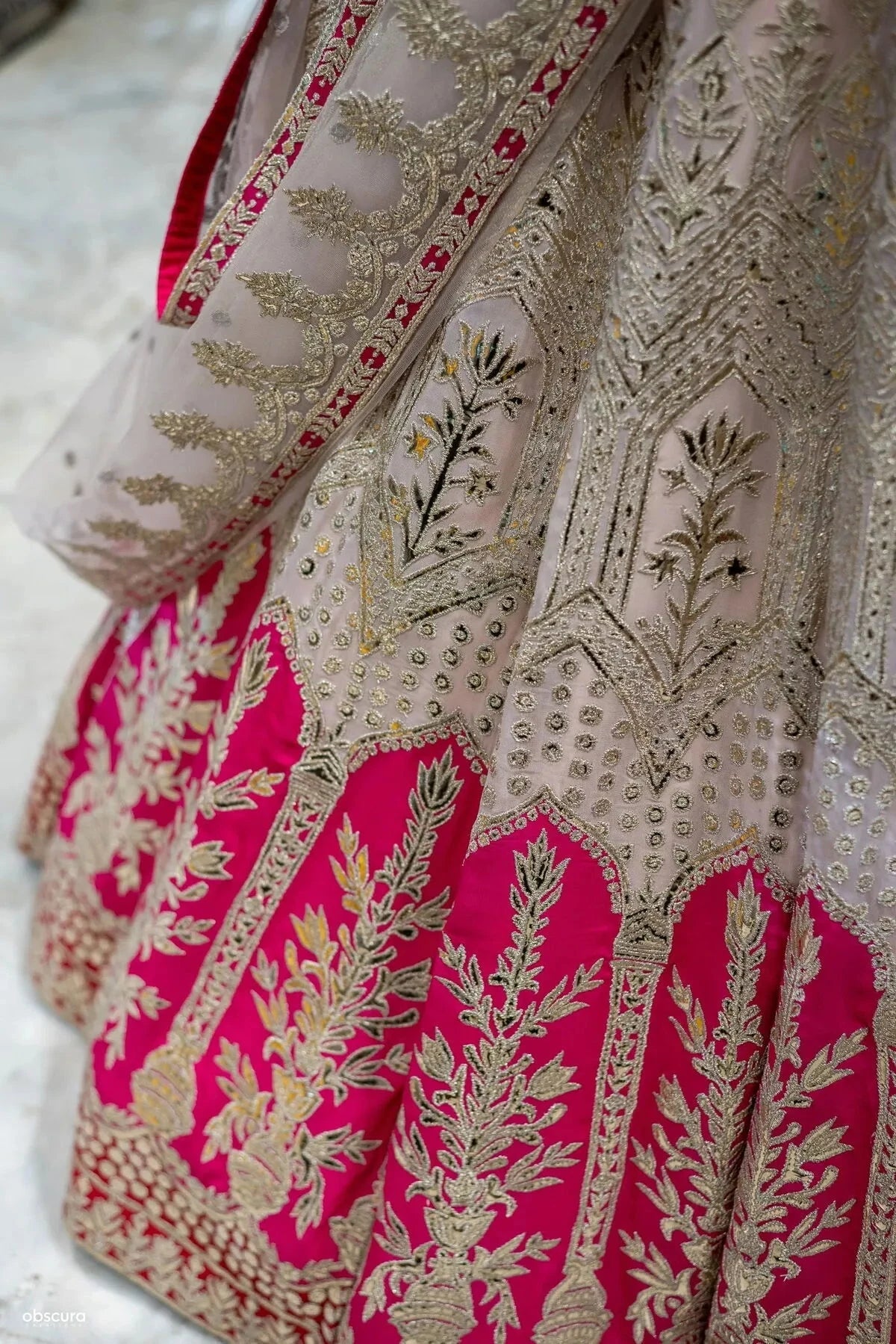 Cream And Pink Organza Lehenga - Pallodstore