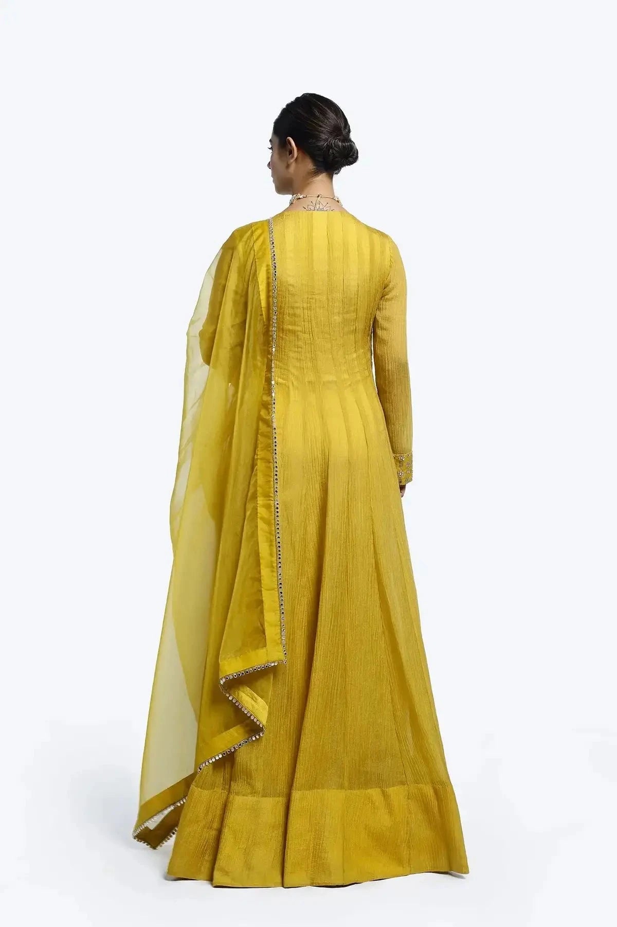 Crush Fabric V-Neck Mustard Color Suit Set - Pallodstore
