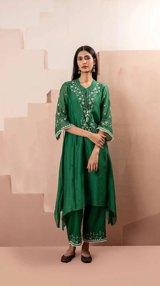 Dark Green Alaya A-line Kurta Set - Pallodstore