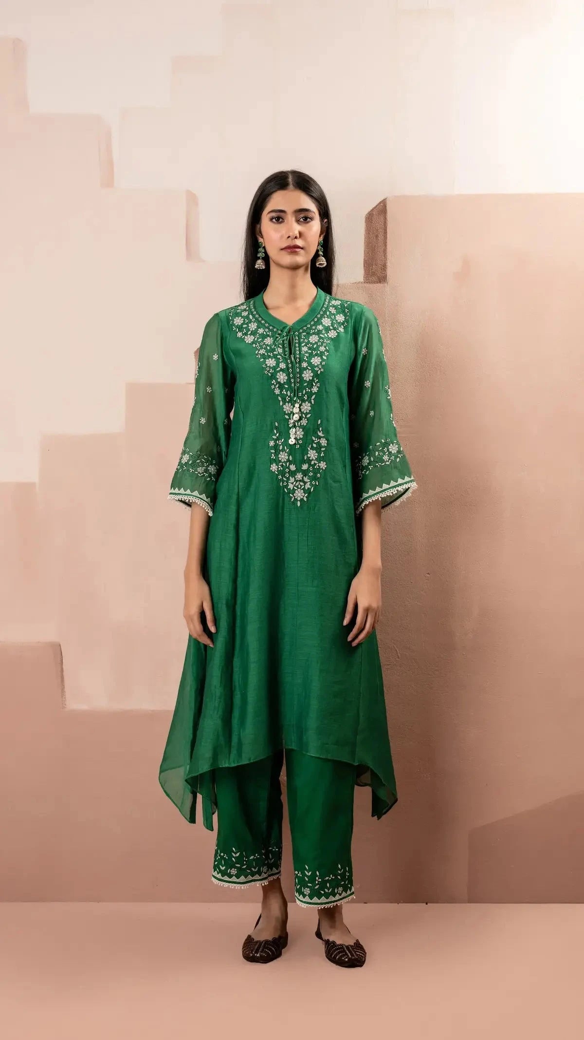 Dark Green Alaya A-line Kurta Set - Pallodstore