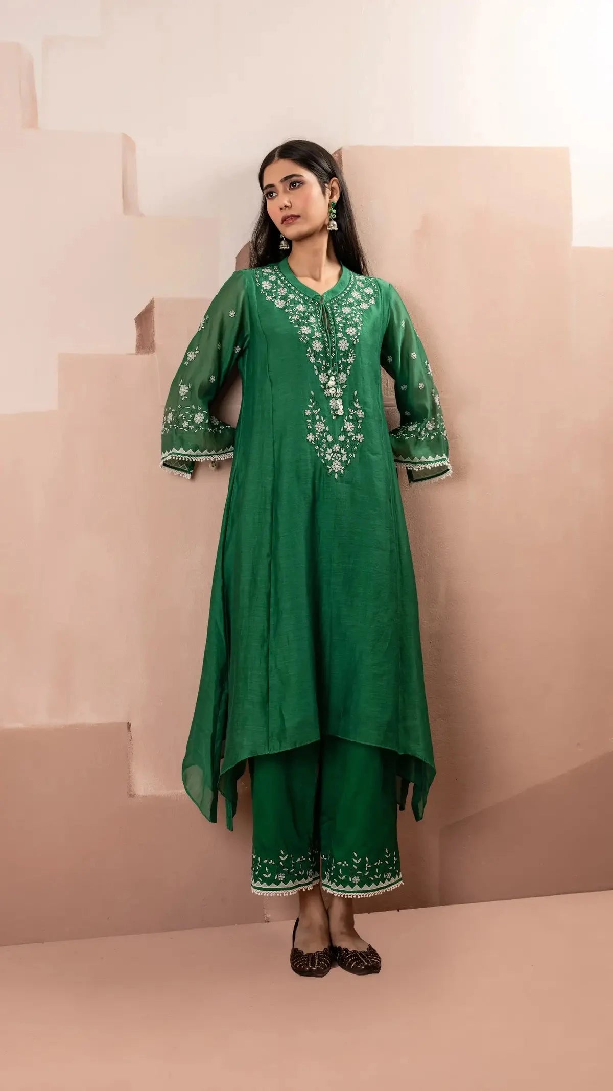 Dark Green Alaya A-line Kurta Set - Pallodstore