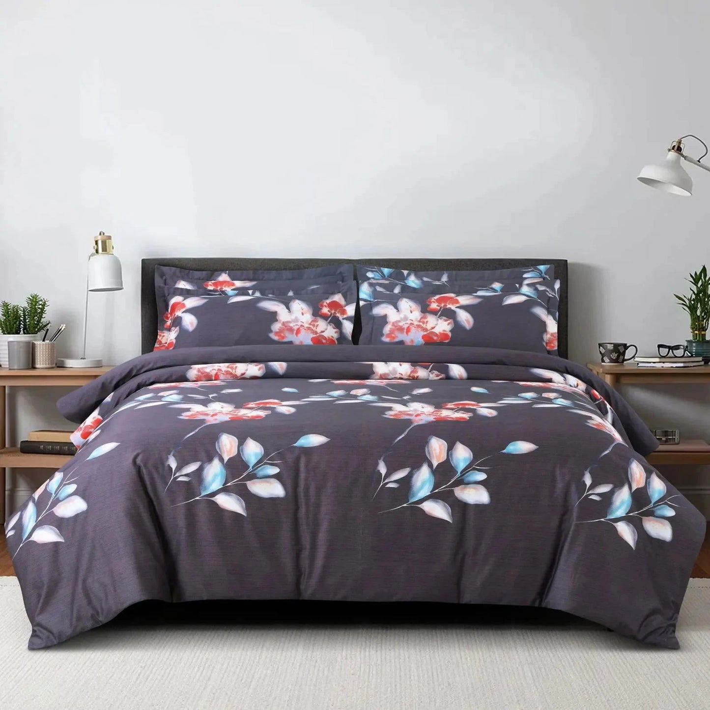 Deep Grey Sion Printed 500TC Egyptian Cotton Bedding - Pallodstore