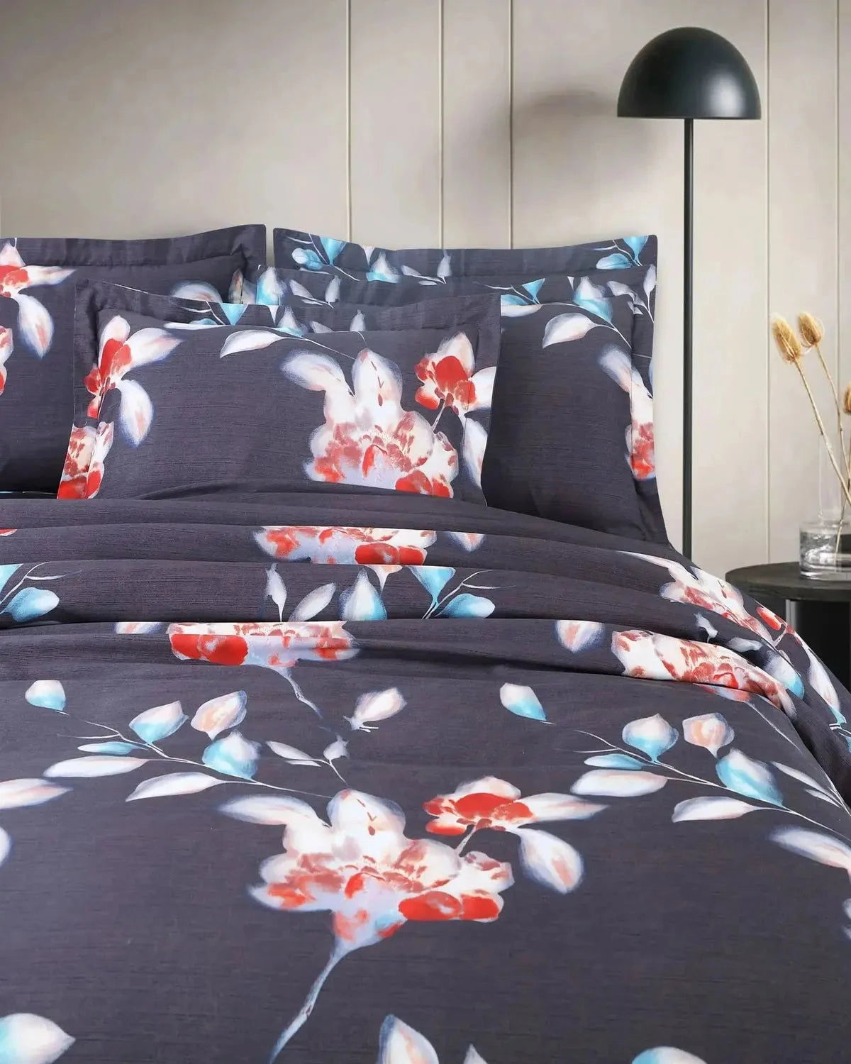 Deep Grey Sion Printed 500TC Egyptian Cotton Bedding - Pallodstore