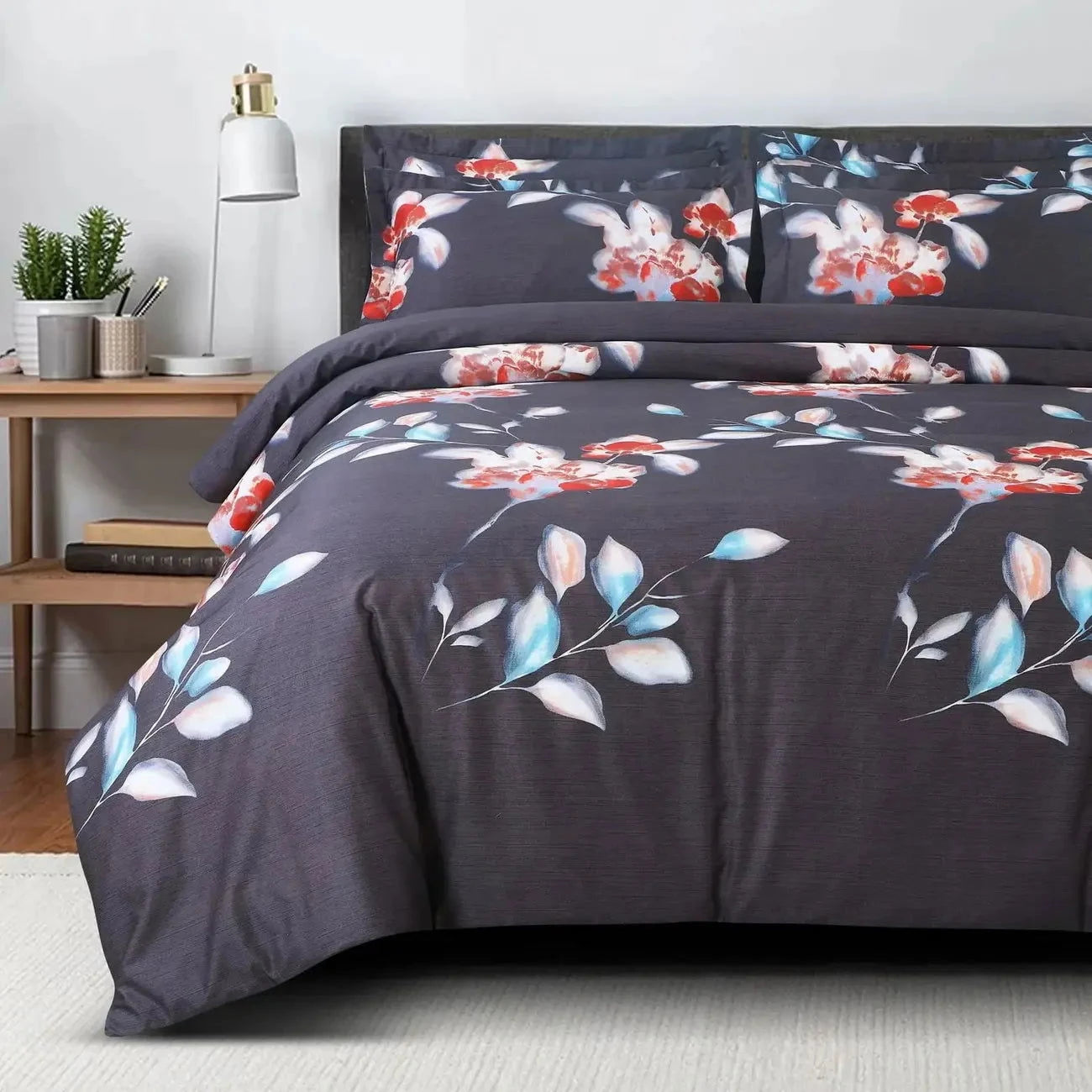 Deep Grey Sion Printed 500TC Egyptian Cotton Bedding - Pallodstore