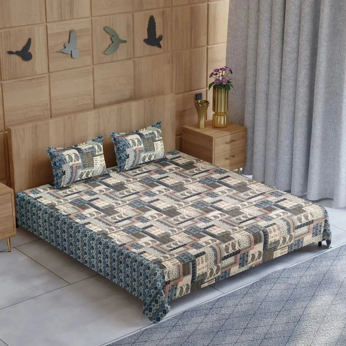 Divine Handblock Printed Blue Color Double Bedsheet - Pallodstore
