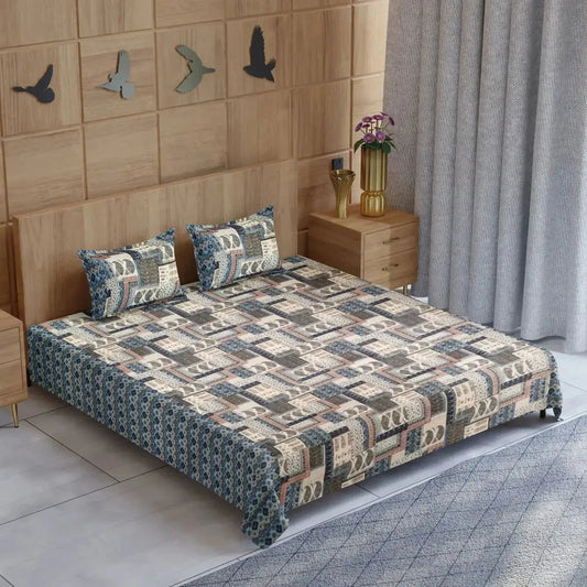Divine Handblock Printed Blue Color Double Bedsheet - Pallodstore