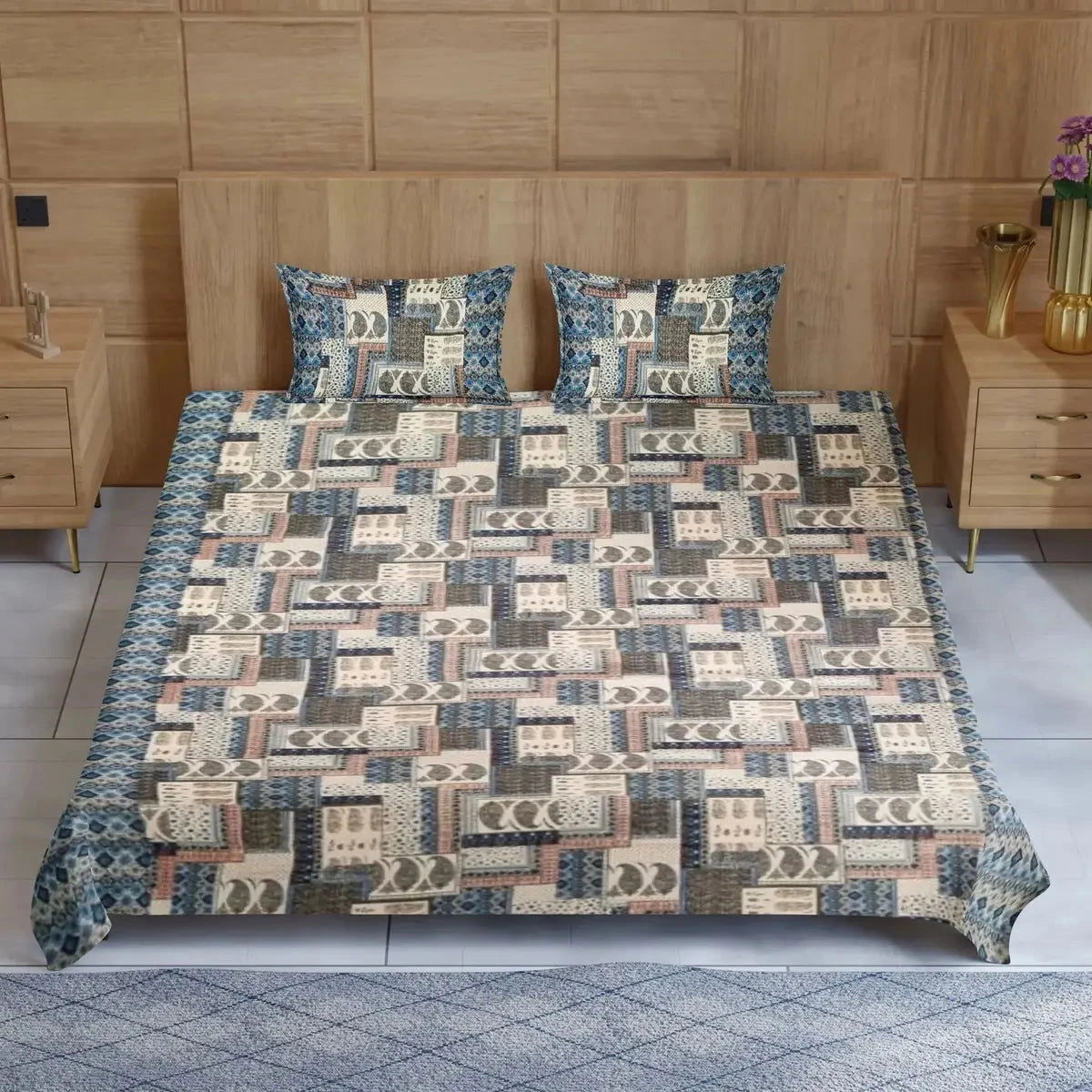Divine Handblock Printed Blue Color Double Bedsheet - Pallodstore