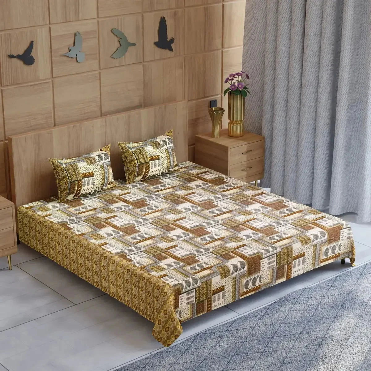 Divine Handblock Printed Brown Color Double Bedsheet - Pallodstore