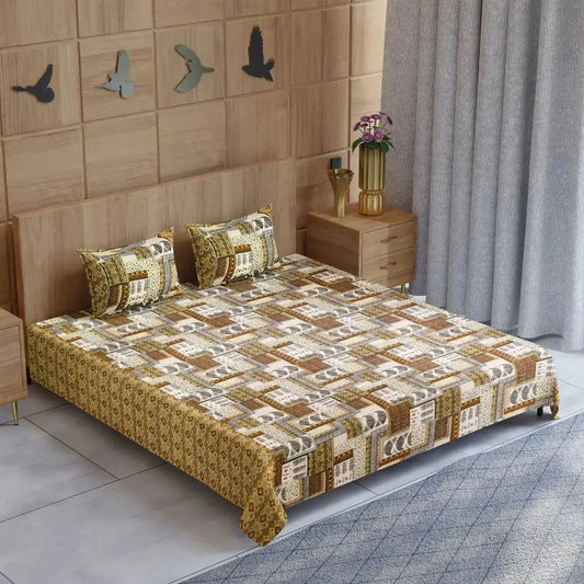 Divine Handblock Printed Brown Color Double Bedsheet - Pallodstore
