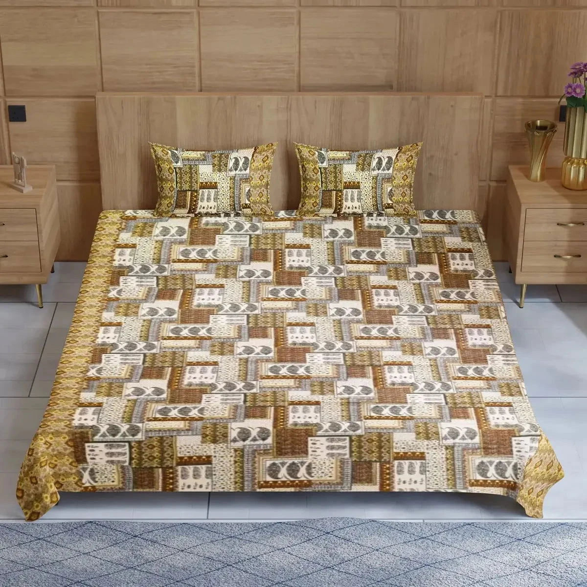 Divine Handblock Printed Brown Color Double Bedsheet - Pallodstore