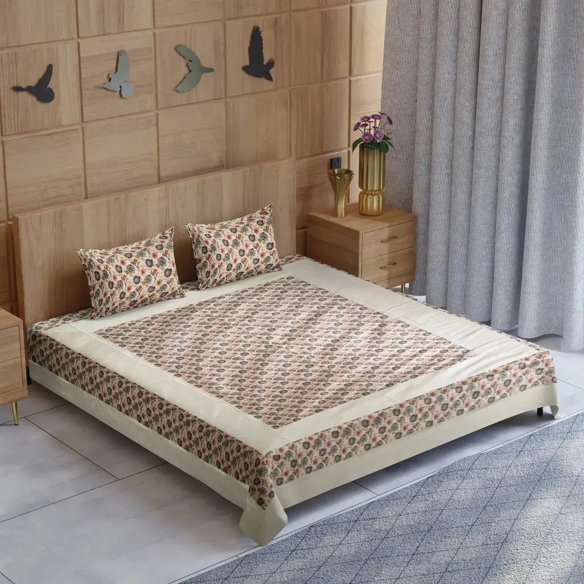 Divine Handblock Printed Glace Cotton Multicolor Double Bedsheet - Pallodstore