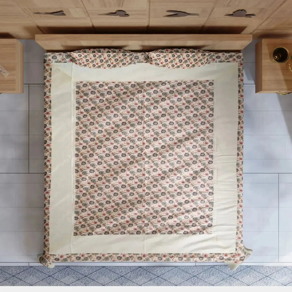 Divine Handblock Printed Glace Cotton Multicolor Double Bedsheet - Pallodstore