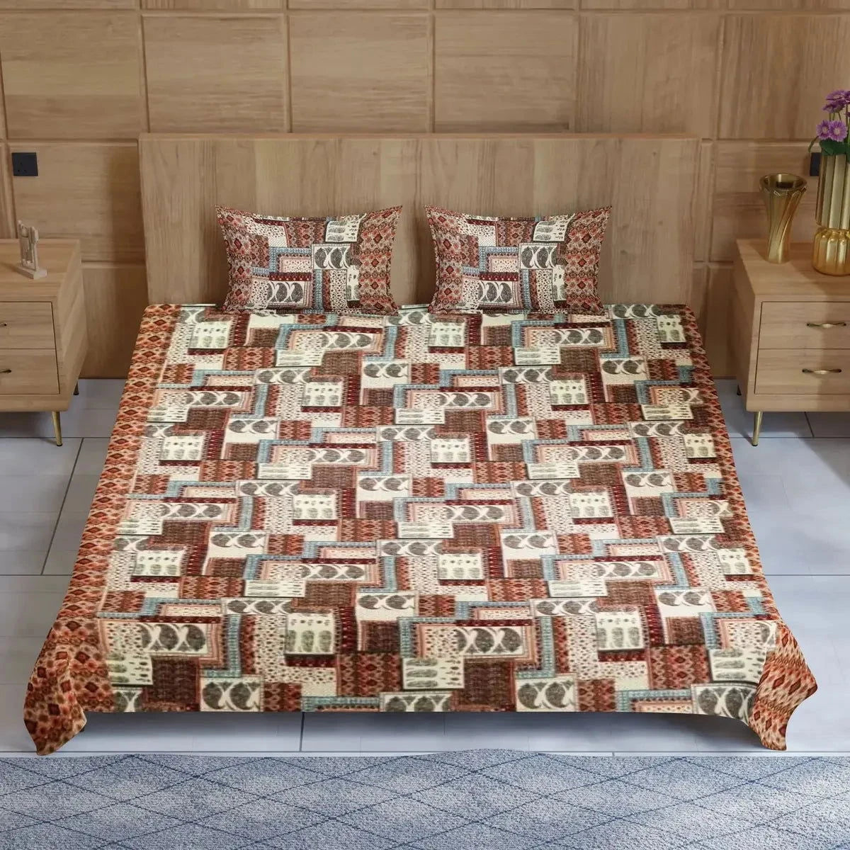 Divine Handblock Printed Maroon Color Double Bedsheet - Pallodstore