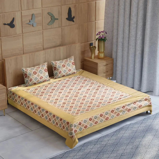 Divine Handblock Printed Multi-Color Double Bedsheet - Pallodstore