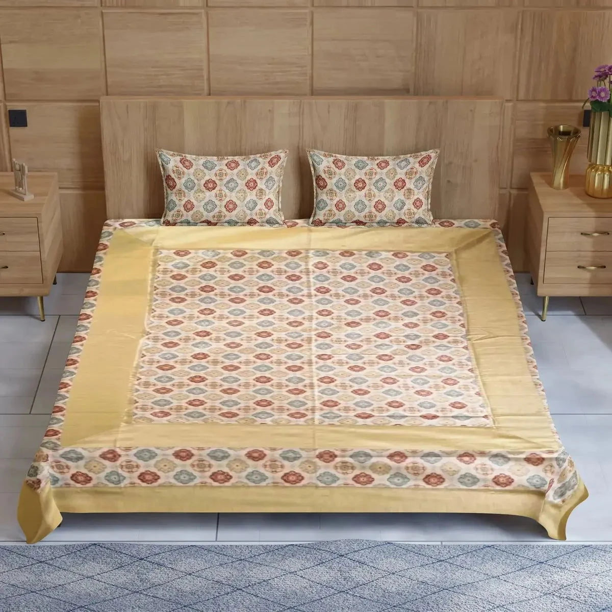 Divine Handblock Printed Multi-Color Double Bedsheet - Pallodstore