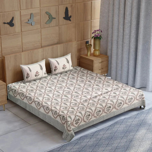 Divine Handblock Printed Multicolor Double Bedsheet - Pallodstore