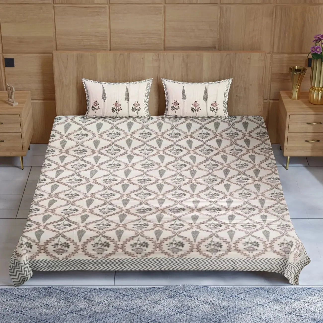 Divine Handblock Printed Multicolor Double Bedsheet - Pallodstore