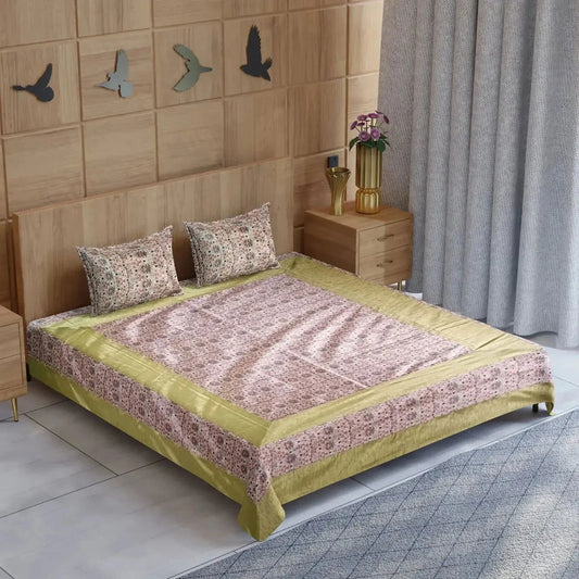 Divine Handblock Printed Multicolor Glace Cotton Double Bedsheet - Pallodstore