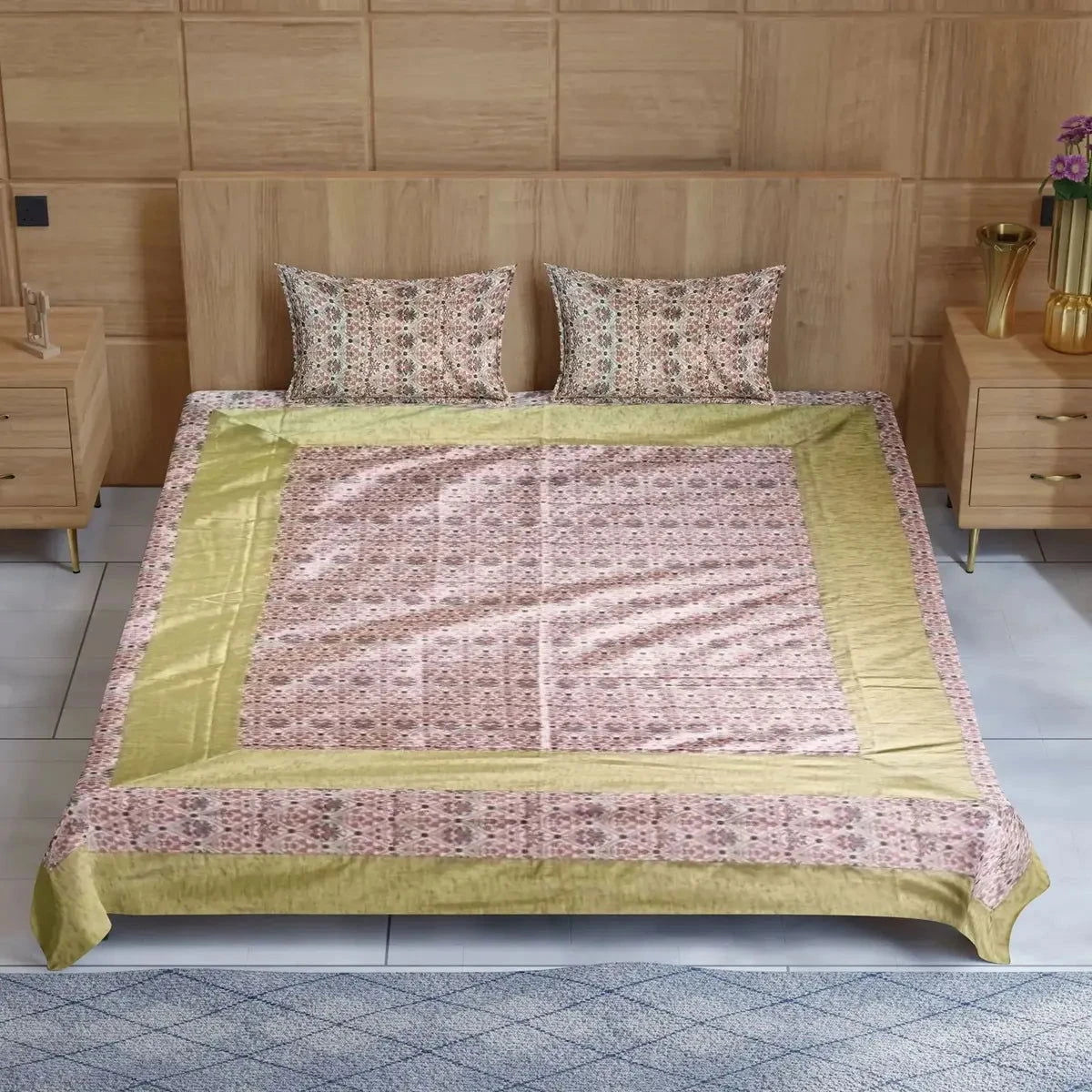 Divine Handblock Printed Multicolor Glace Cotton Double Bedsheet - Pallodstore