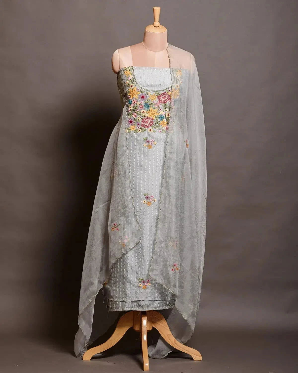 Embroidered Blue Organza Dress Material - Pallodstore