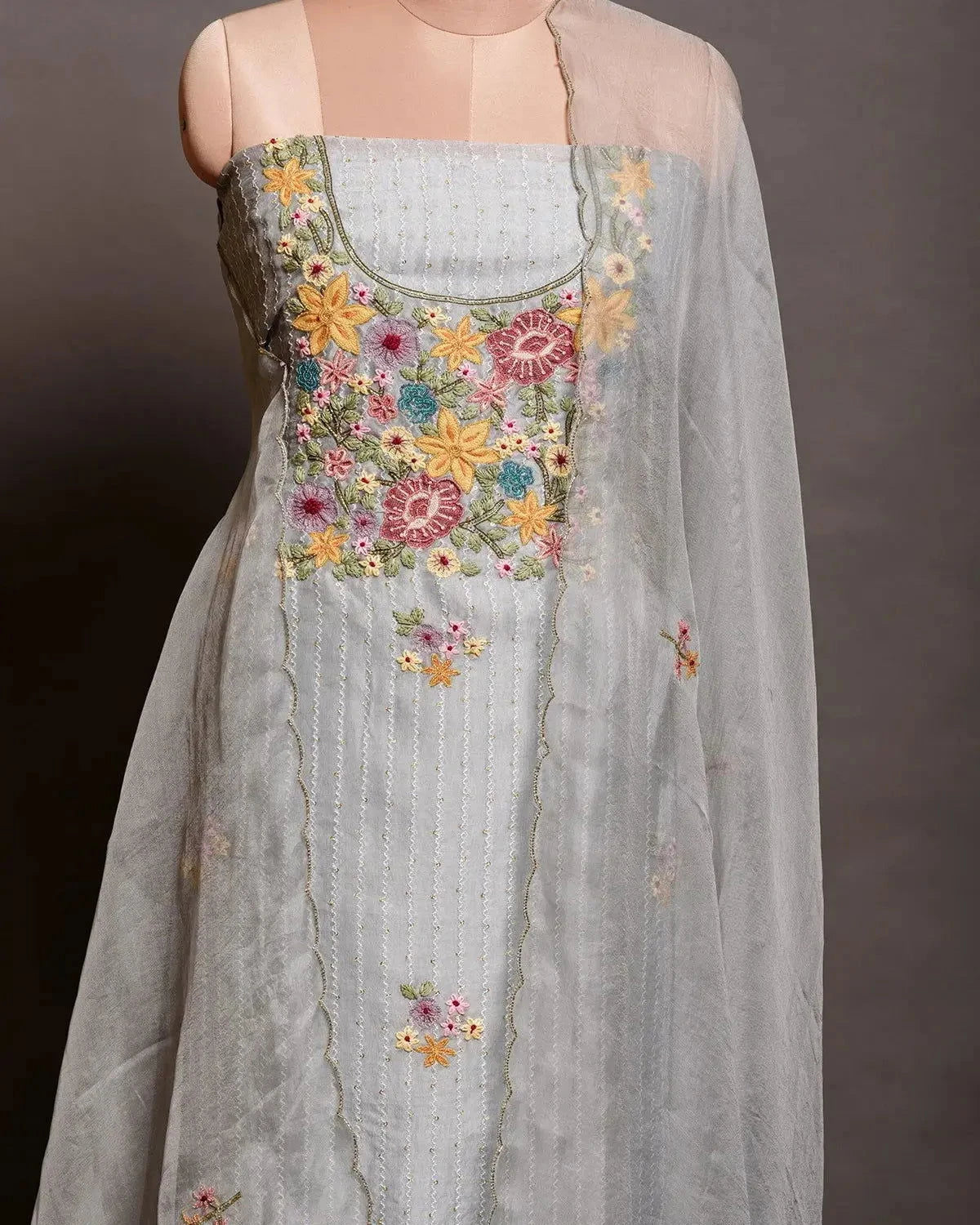 Embroidered Blue Organza Dress Material - Pallodstore