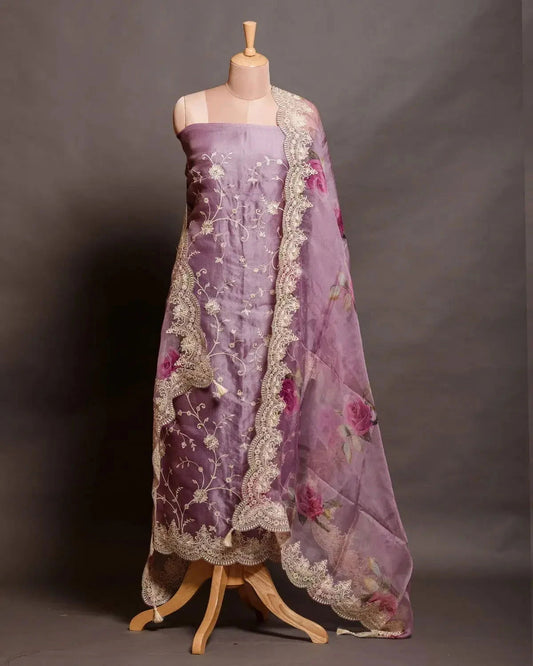 Embroidered Lavender Organza Dress Material - Pallodstore