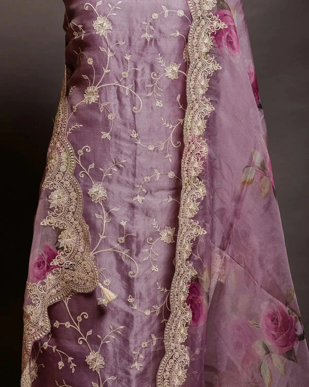 Embroidered Lavender Organza Dress Material - Pallodstore