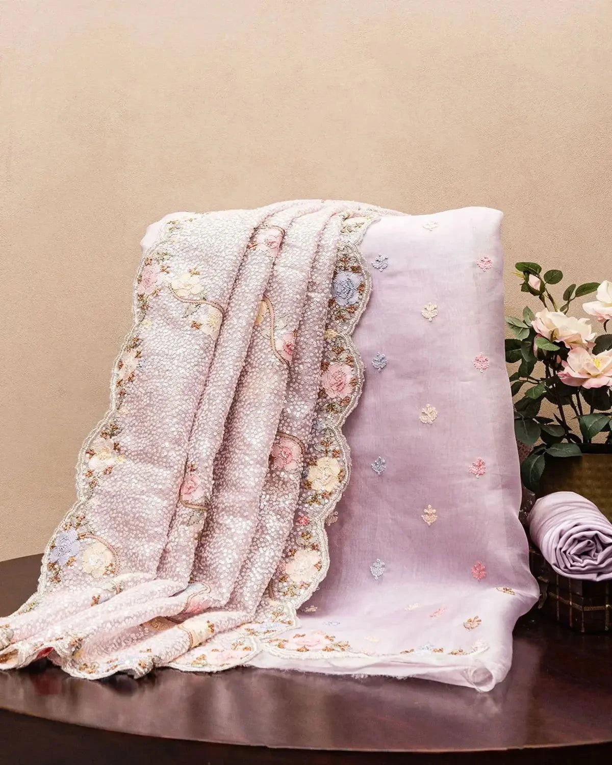 Embroidered Lilac Organza Dress Material - Pallodstore