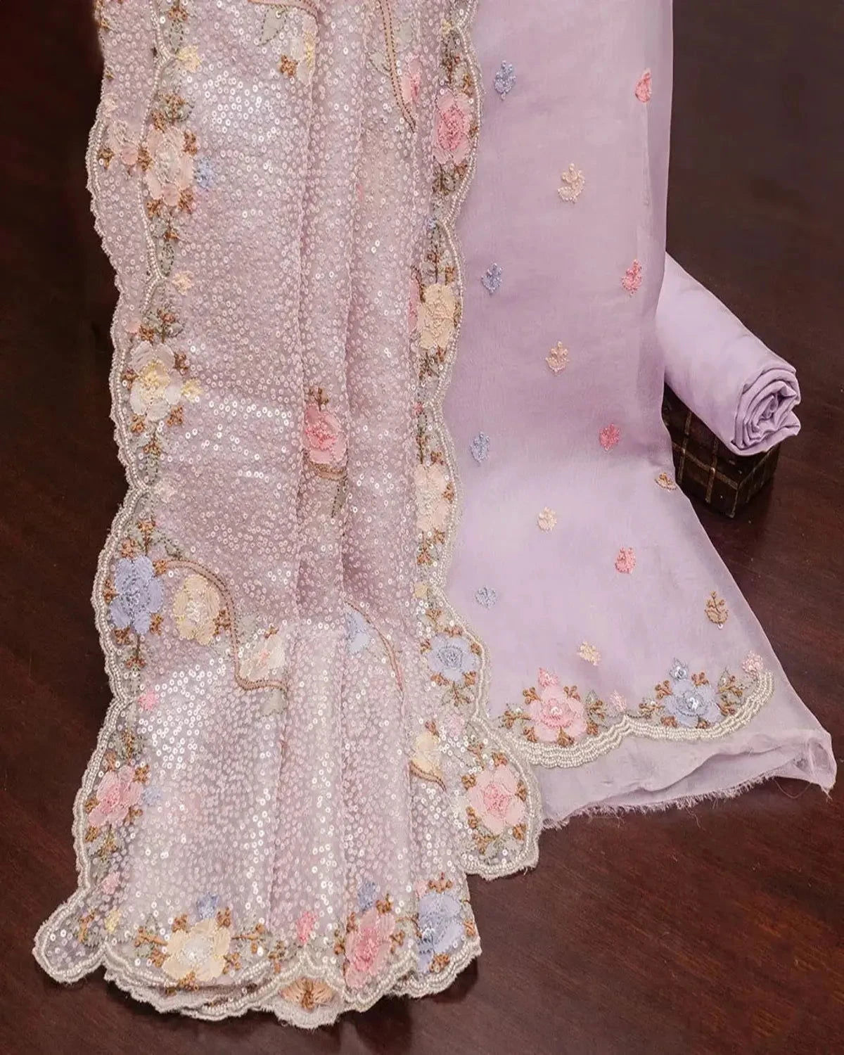 Embroidered Lilac Organza Dress Material - Pallodstore