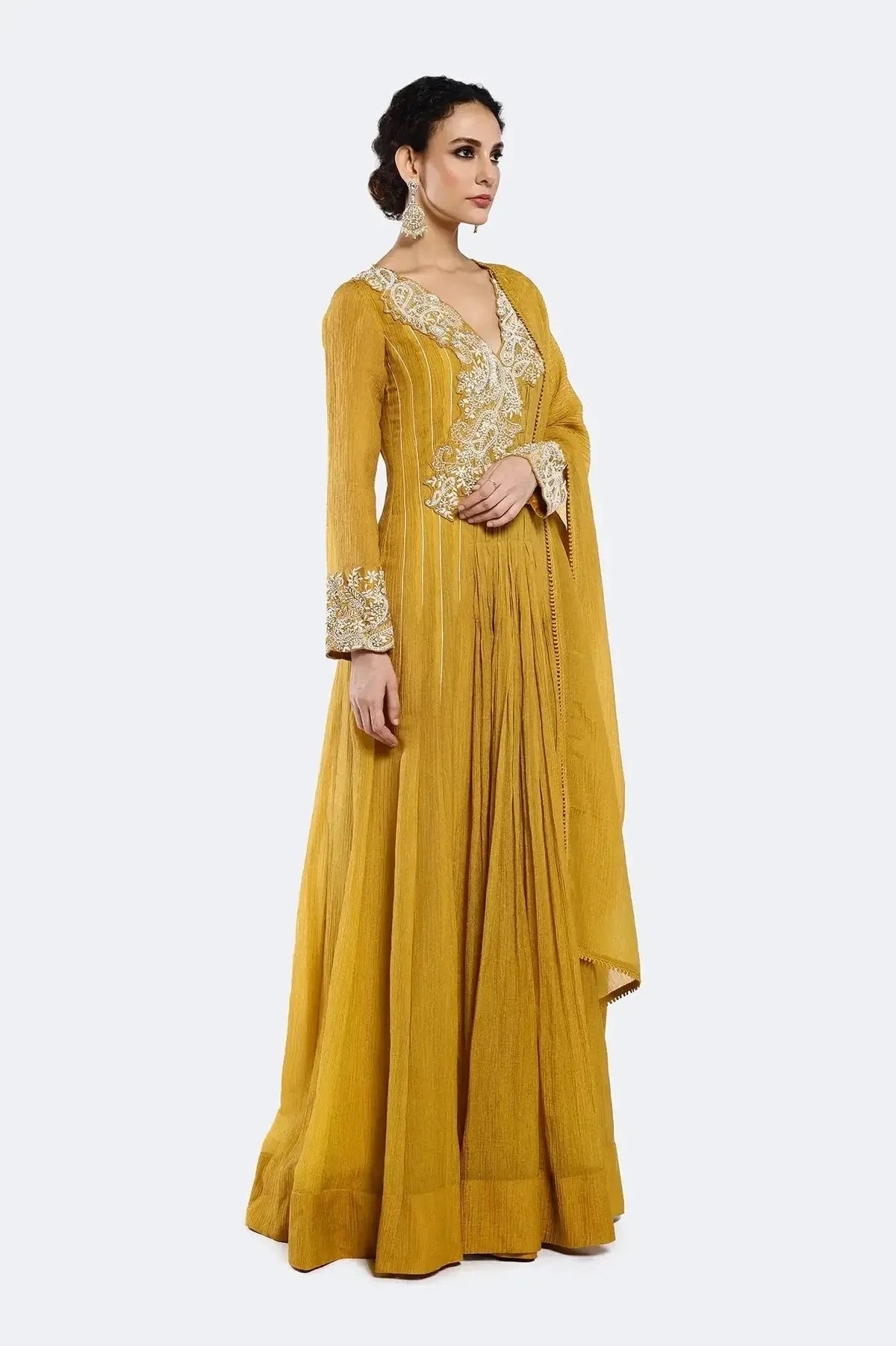 Embroidered Mustard Anarkali Suit Set - Pallodstore