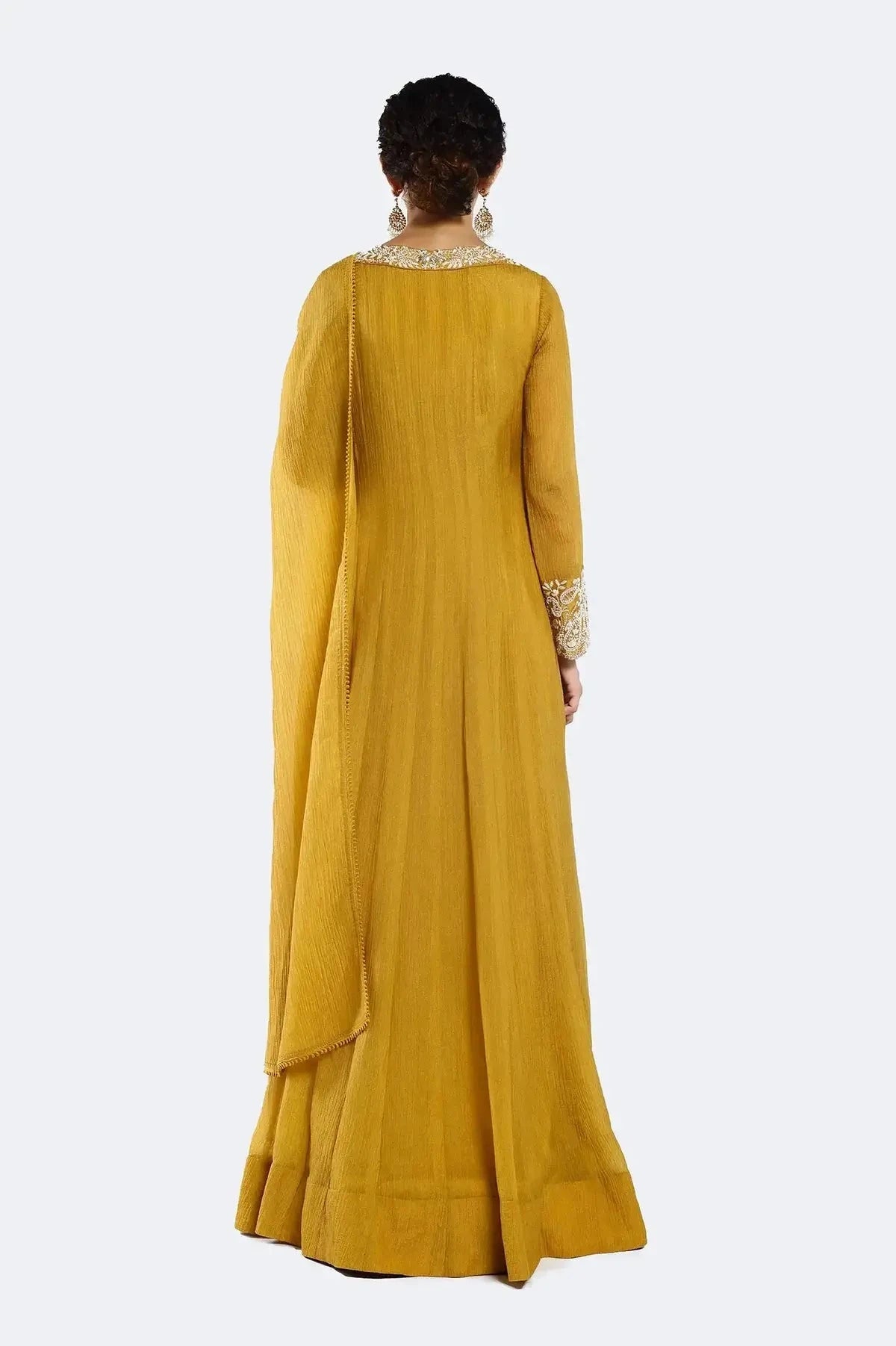 Embroidered Mustard Anarkali Suit Set - Pallodstore