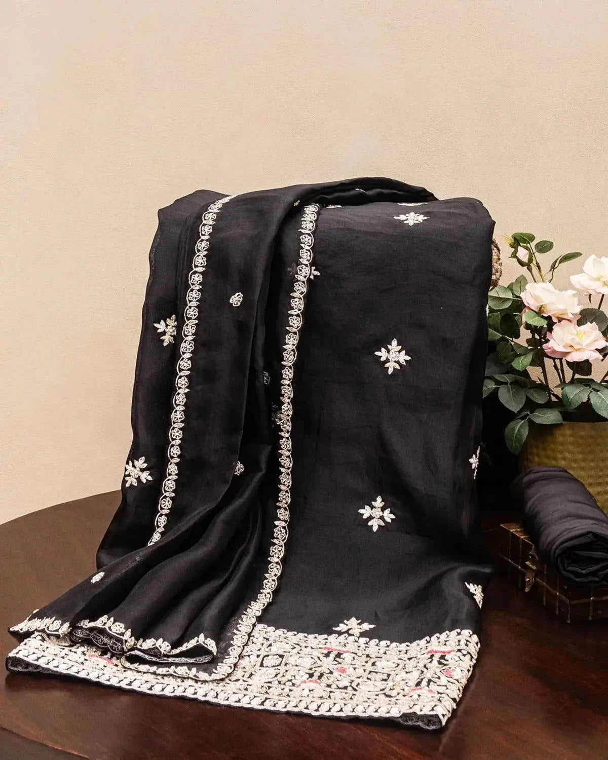 Embroidered Organza Black  Dress Material - Pallodstore