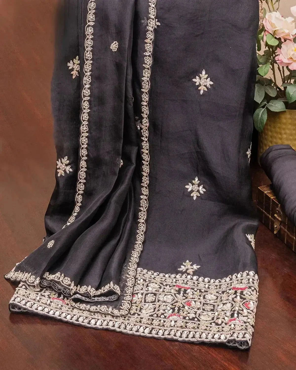 Embroidered Organza Black  Dress Material - Pallodstore