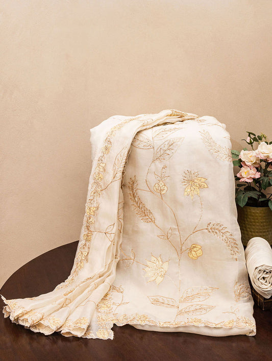 Embroidered Organza Ivory  Dress Material - Pallodstore