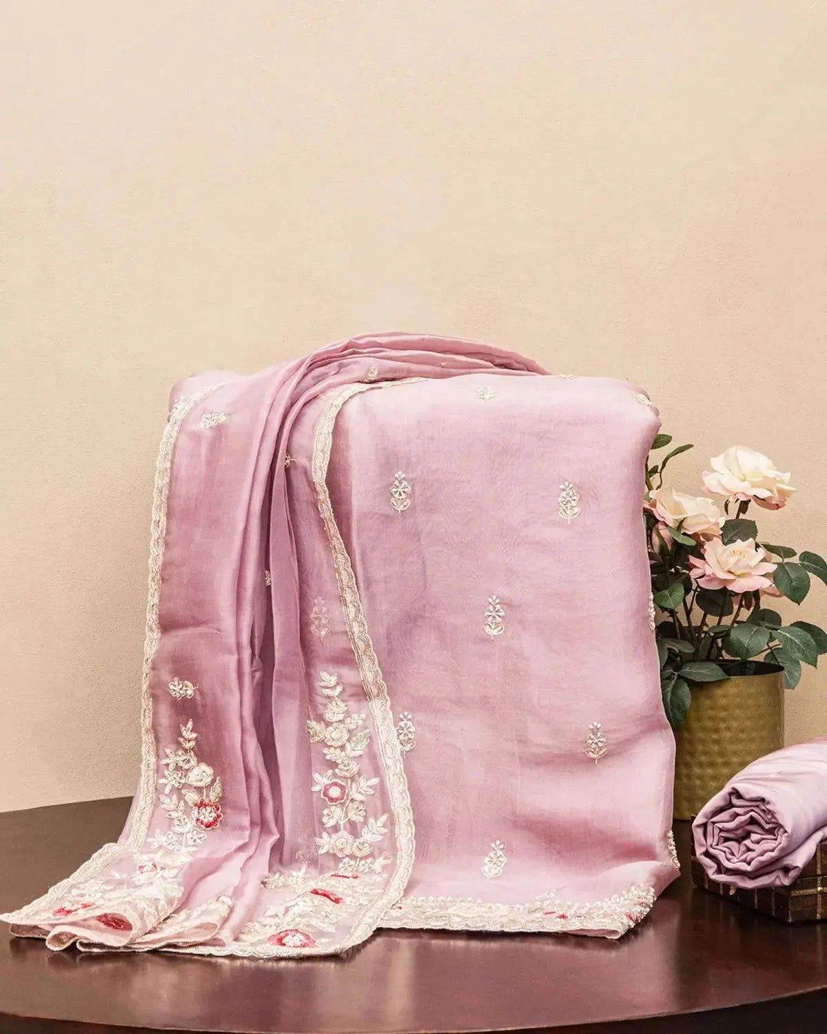 Embroidered Organza Lilac Dress Material - Pallodstore