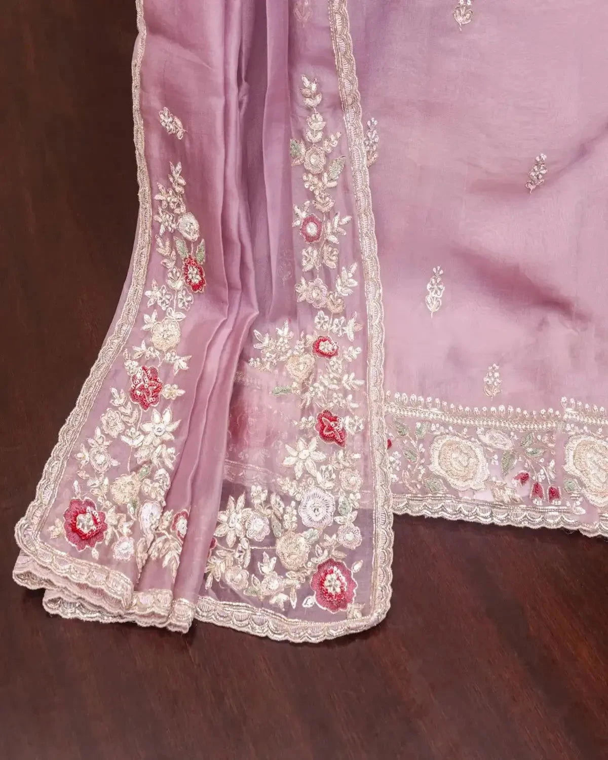 Embroidered Organza Lilac Dress Material - Pallodstore